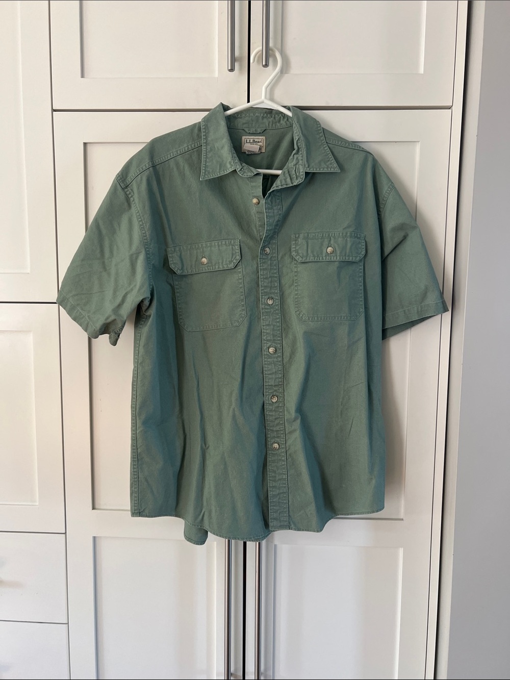 L.L. Bean Short-Sleeve Button-Down Shirt in Sage Green
